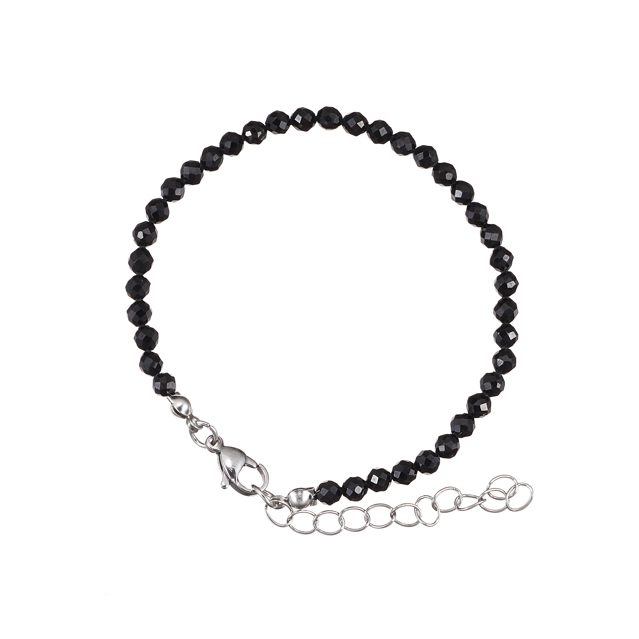 6mm Black Spinel diamond cut natural Gemstone bead Bracelet 7 inch with 2 inch extender