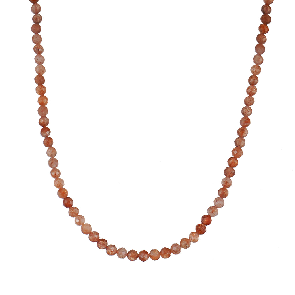 6mm Sunstone Diamond Cut Natural Gemstone Bead Necklace 18inch with 2 inch extender
