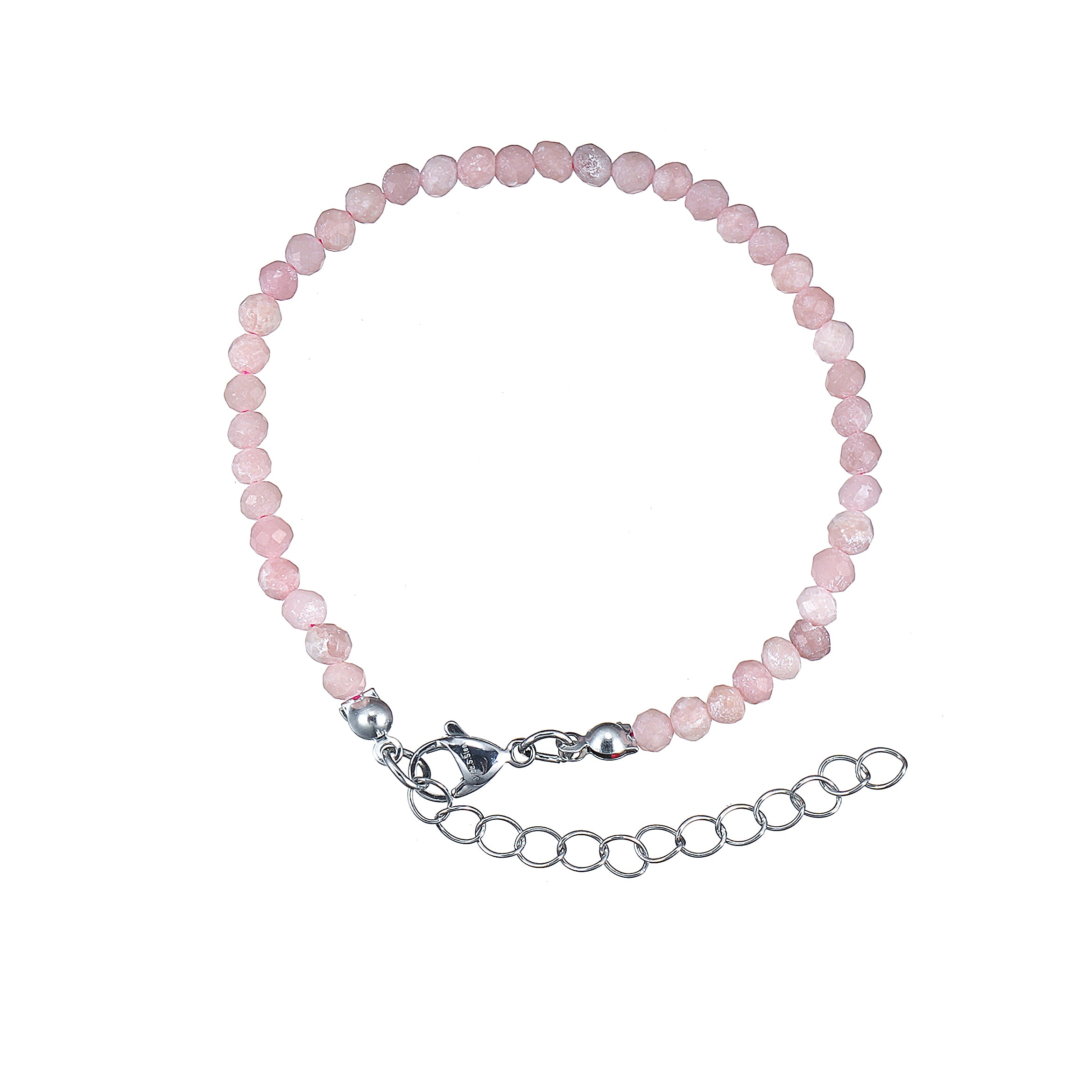 6mm Pink Opal Diamond Cut Natural Gemstone Bead Bracelet 7inch with 2 inch extender