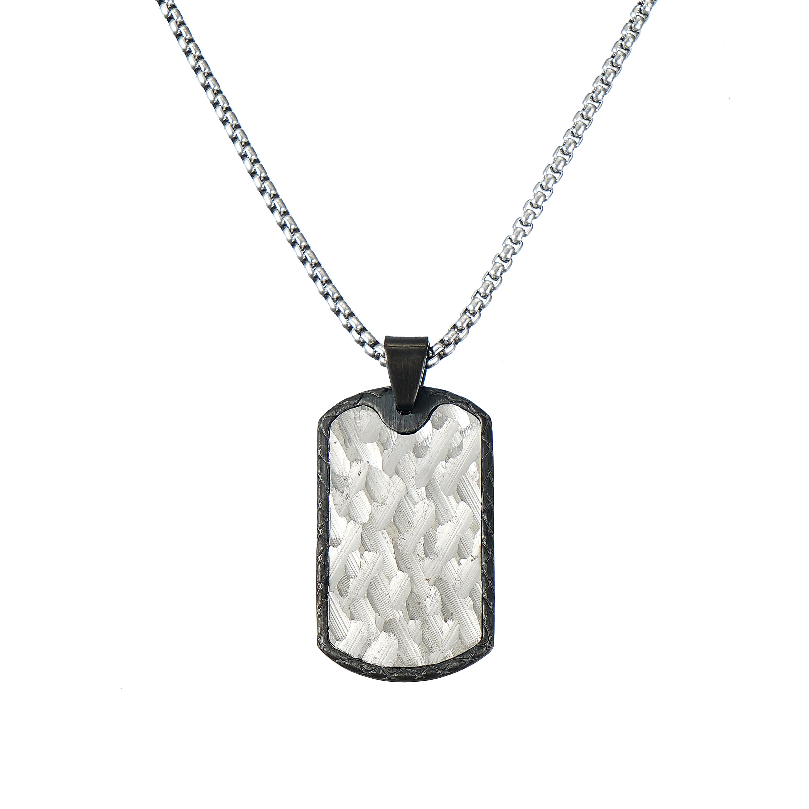 Mens Hammered Dog Tag Pendant Necklace in Stainless Steel 24 inch