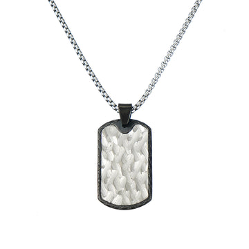 Mens Hammered Dog Tag Pendant Necklace in Stainless Steel 24 inch