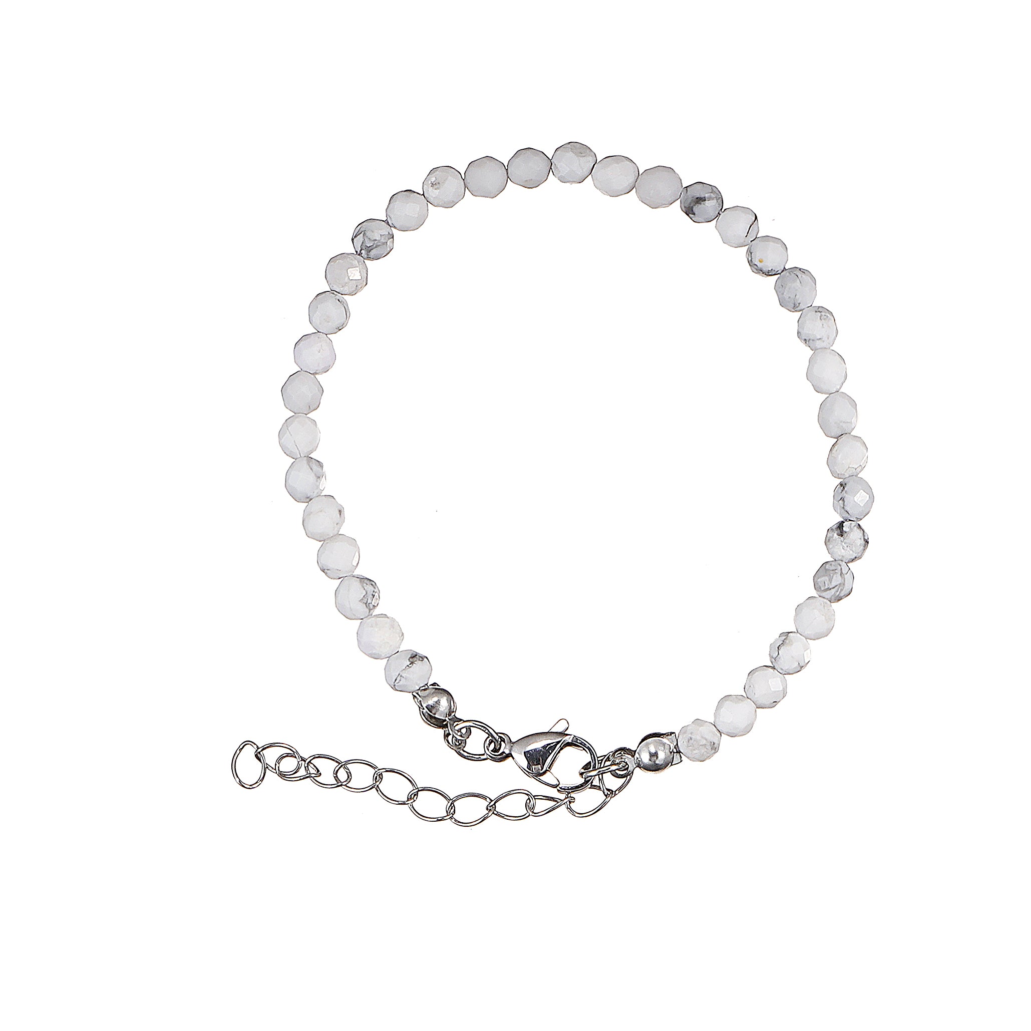 6mm Buffalo White Howlite Diamond Cut Natural Gemstone Bead Bracelet 7inch with 2 inch extender