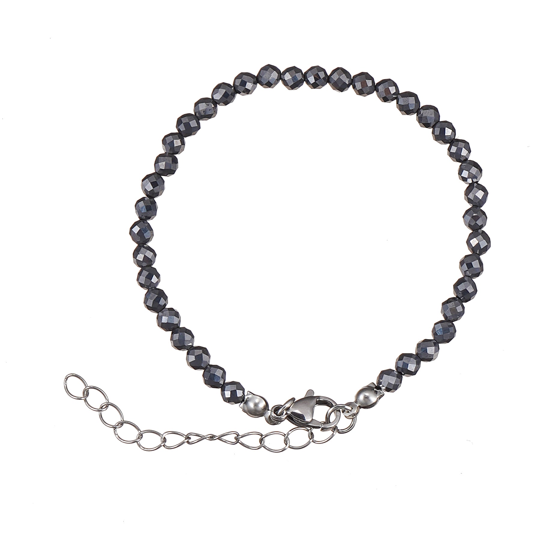 6mm Terahertz Diamond Cut Natural Gemstone Bead Bracelet 7inch with 2 inch extender