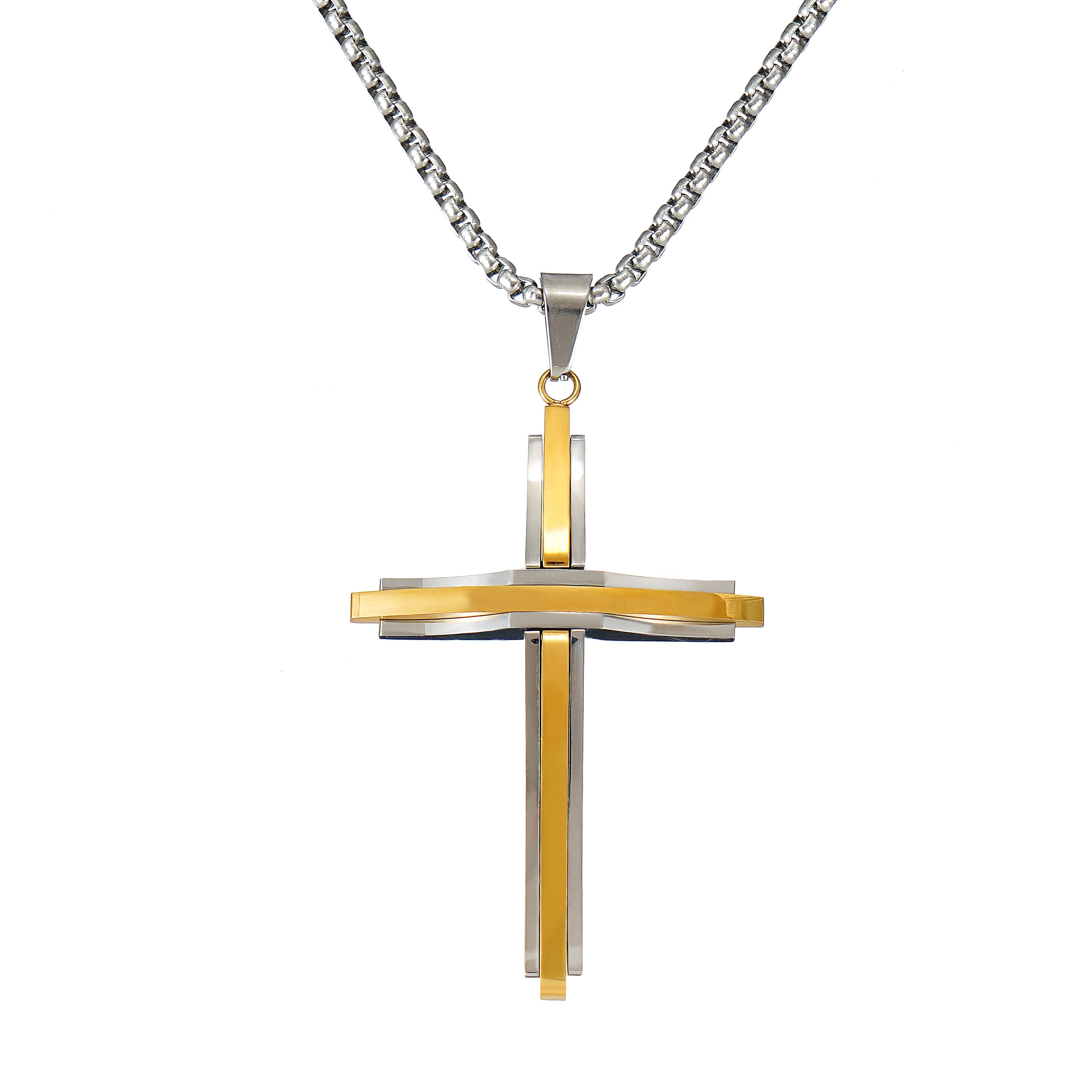 Cross Pendant Necklace in Surgical Stainless Steel IP Yellow Gold 24 inch