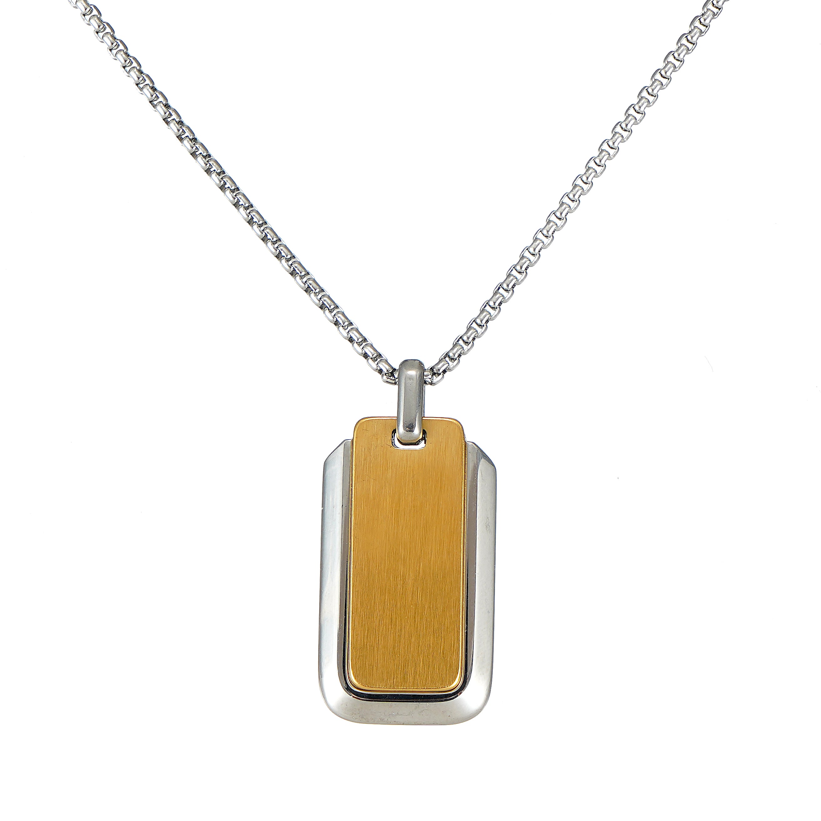 Mens Dog Tag Pendant Necklace in IP Yellow Gold Over Stainless Steel 24 inch