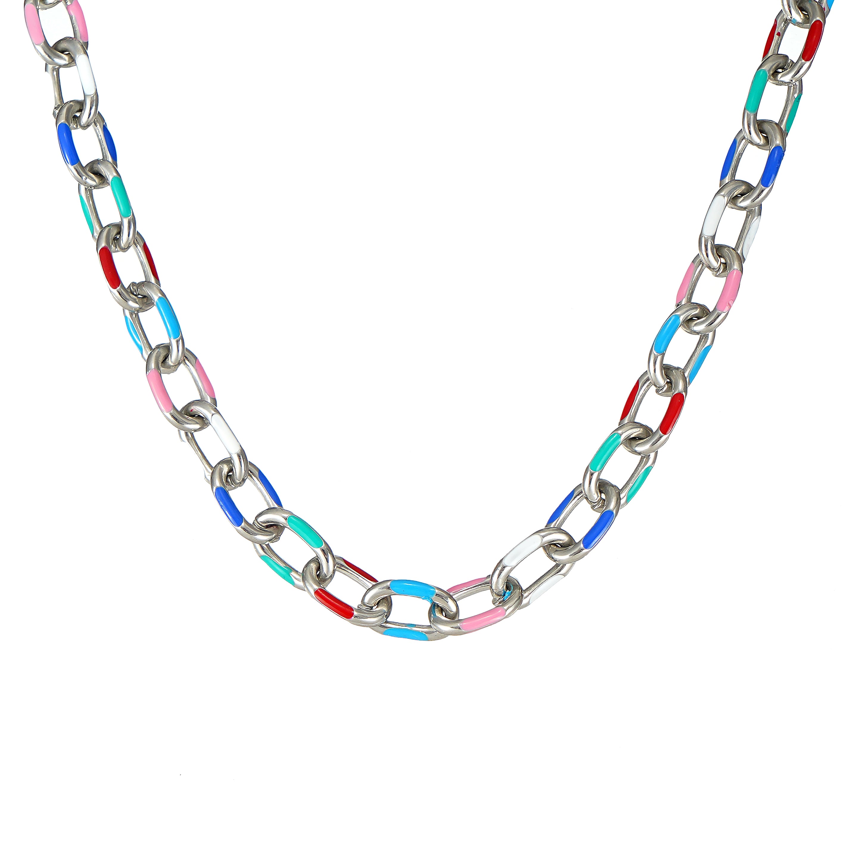 Paper Clip Enamel Necklace Jewelry in Brass 16 inch with 2" extender