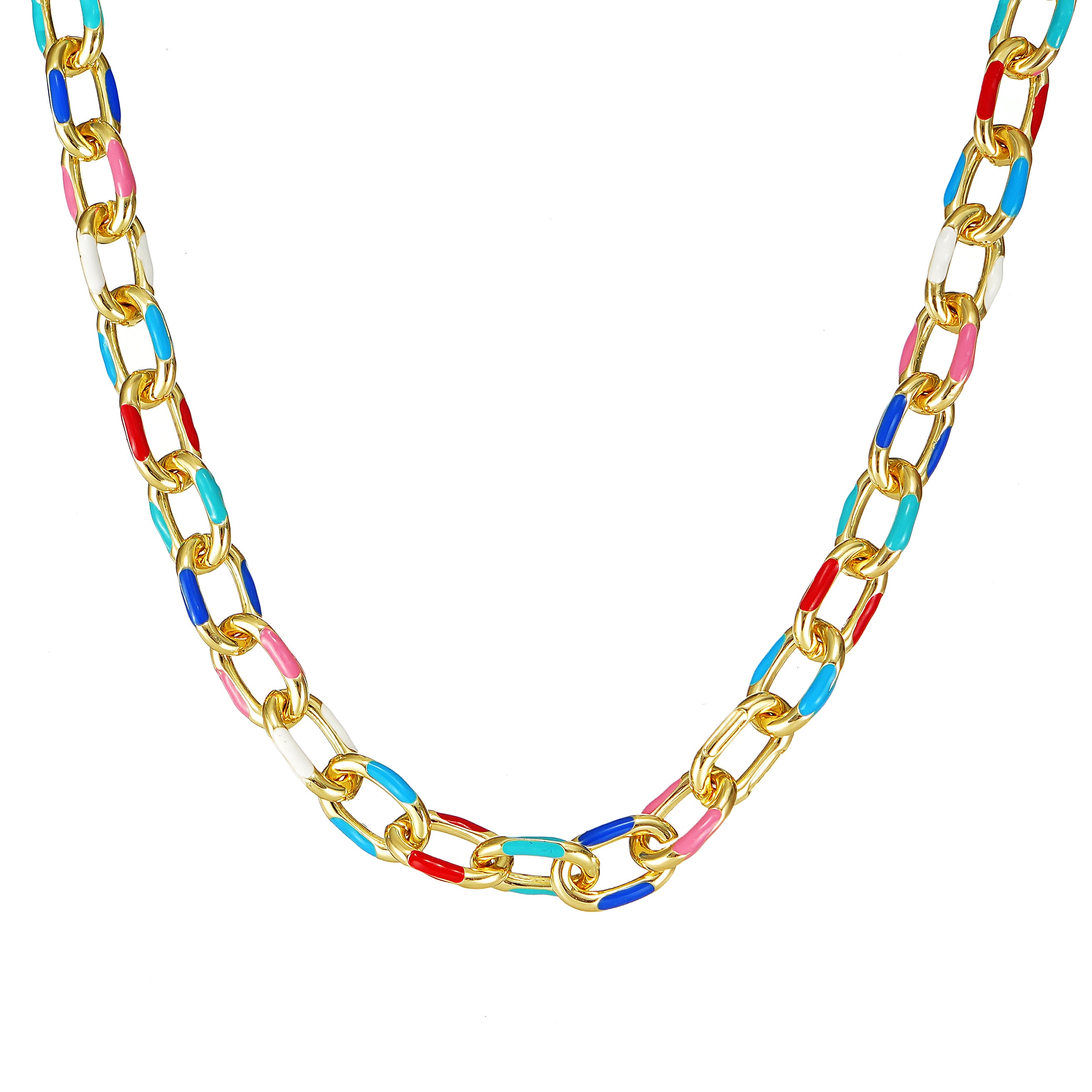 Paper Clip Enamel Necklace Jewelry Yellow Gold Over Brass 16 inch with 2" extender
