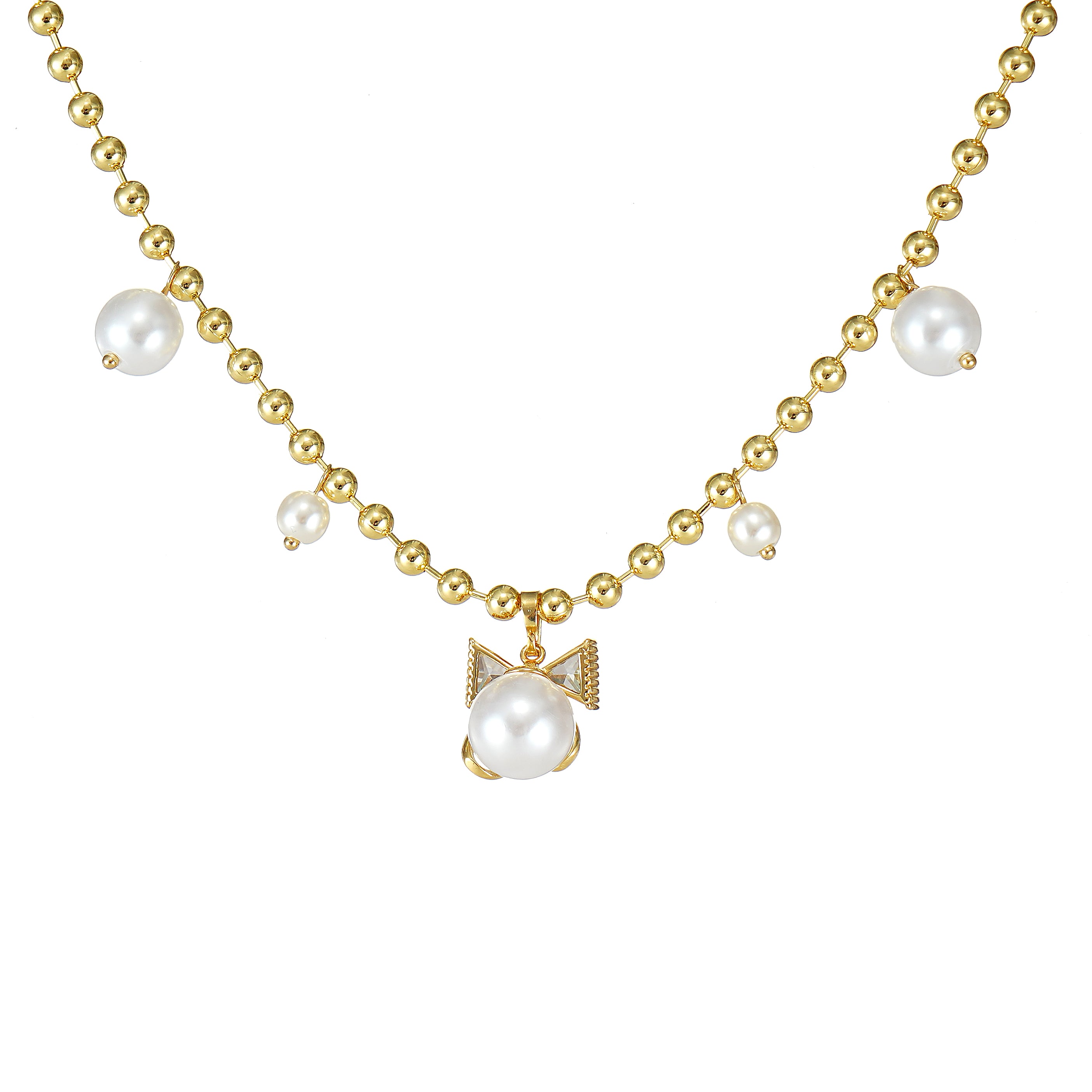 Bow Necklace with Pearls - Gold Plated