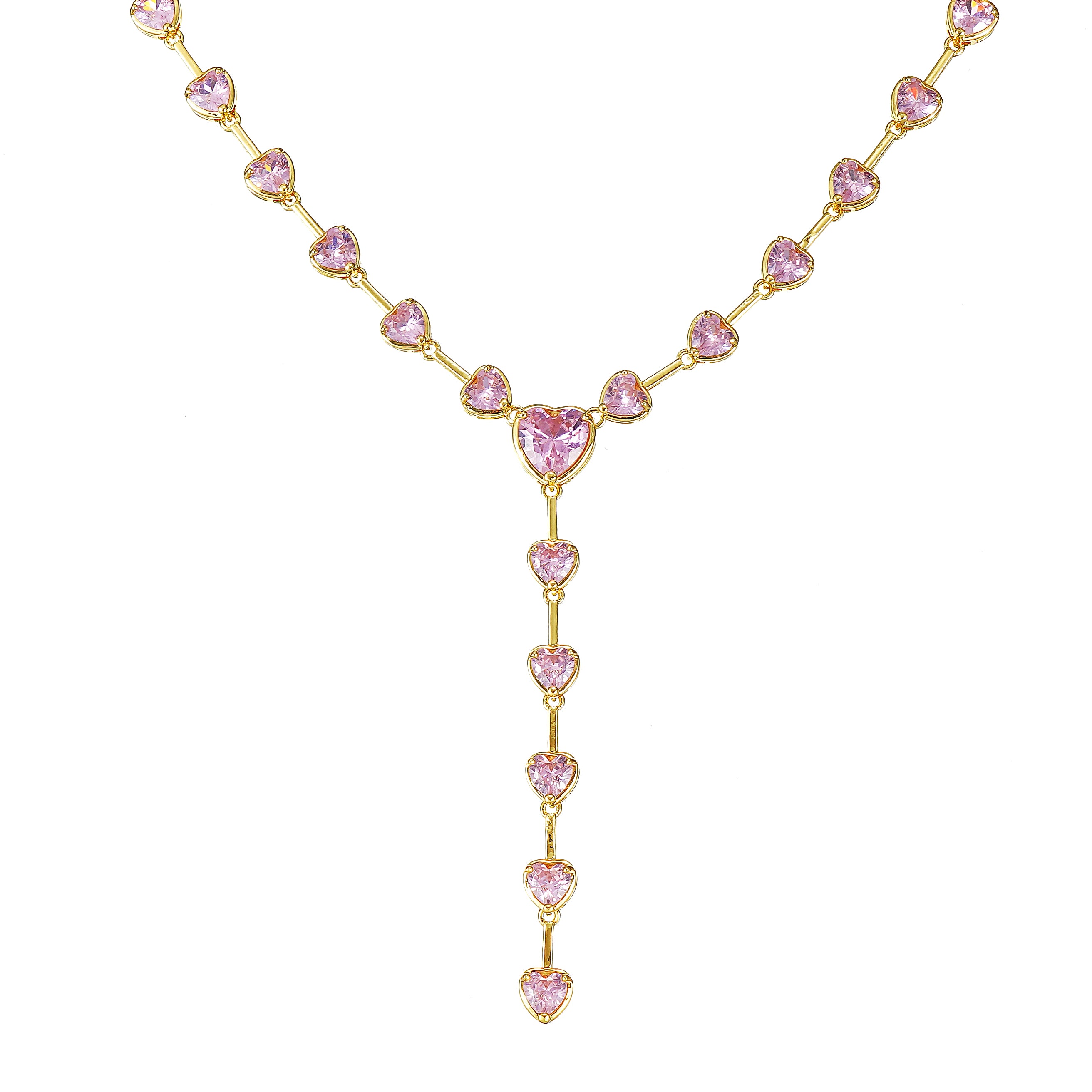 Pink Heart-Cut Tennis Necklace 18 inch