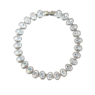 A tennis bracelet featuring oval-shaped sparkling simulated diamond CZ stones.