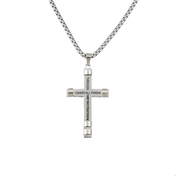 " I can do all things through Christ who strengthens me" Cross Necklace in Surgical water resistant Stainless Steel 24 inch