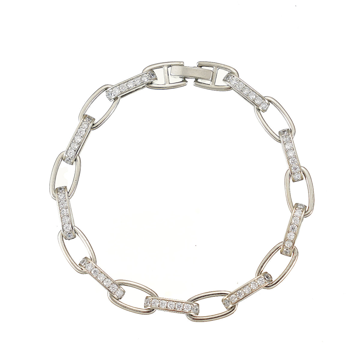 Tennis bracelet with diamond accents on a white background