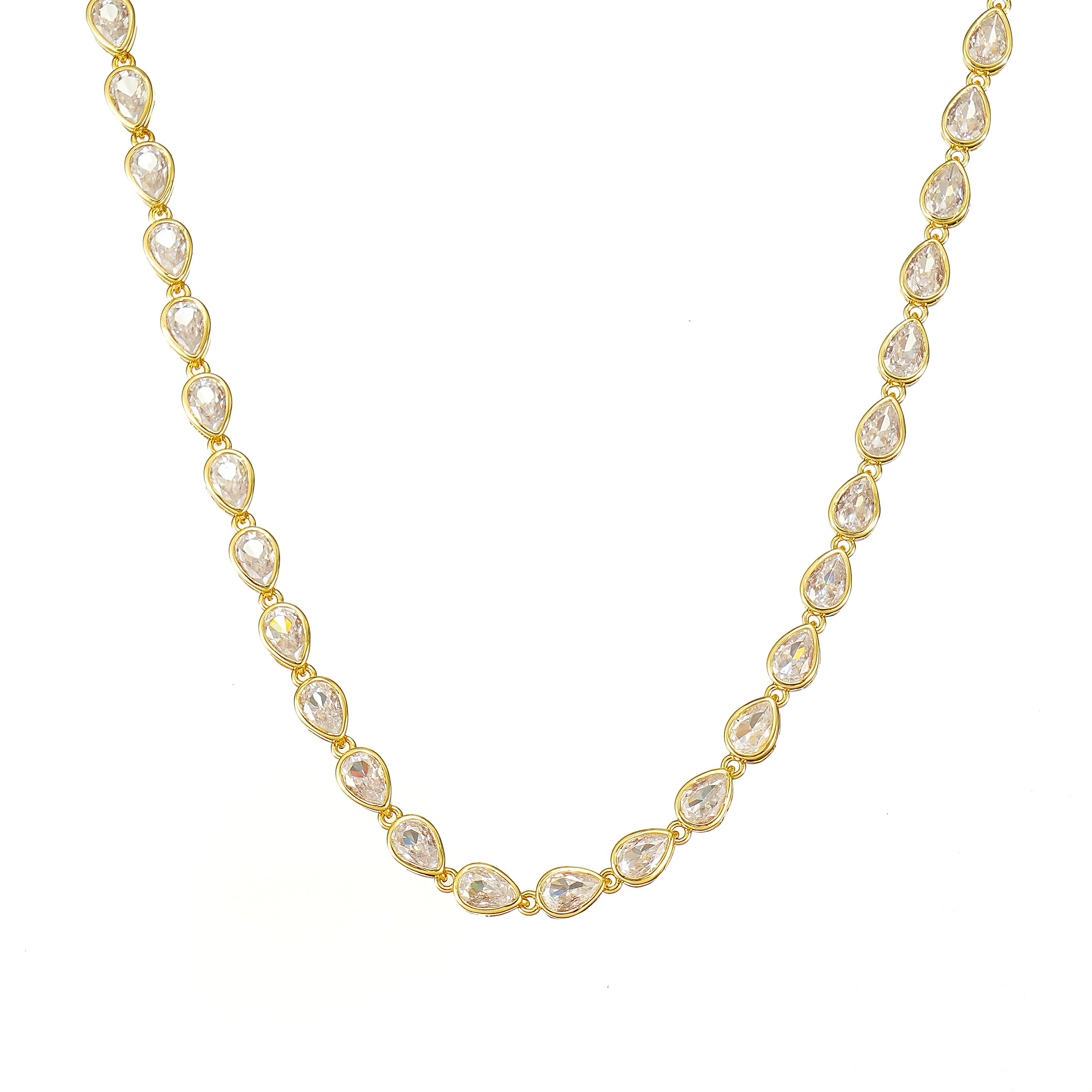 Pear Cut Tennis Necklace- Gold plated 16 inch + extender
