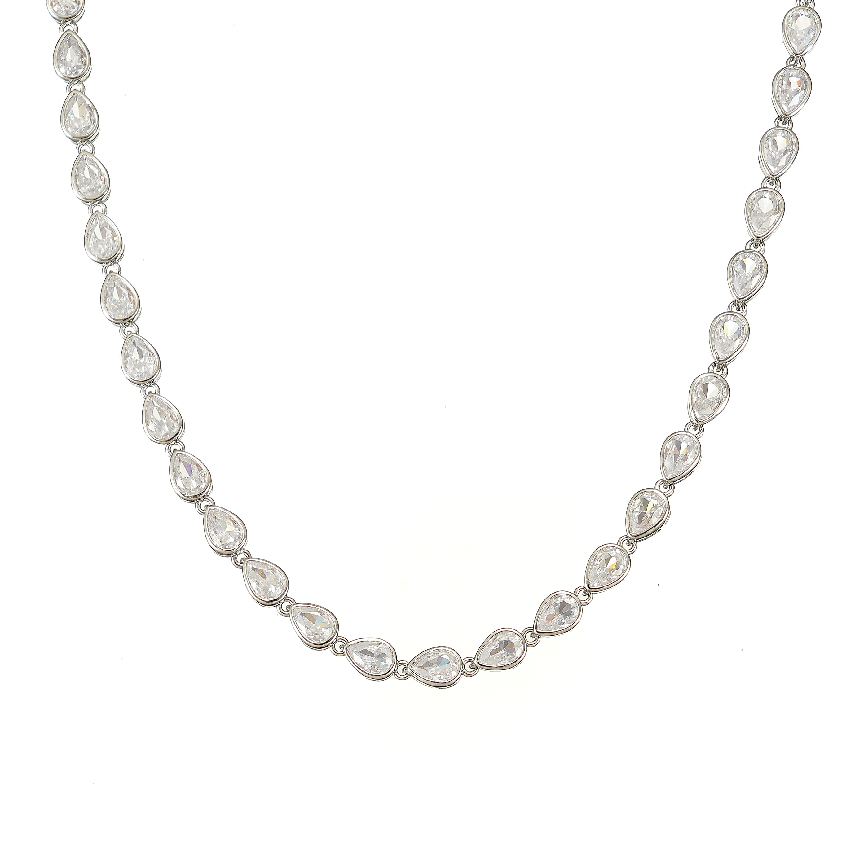 Pear Cut Tennis Necklace 16 inch + extender