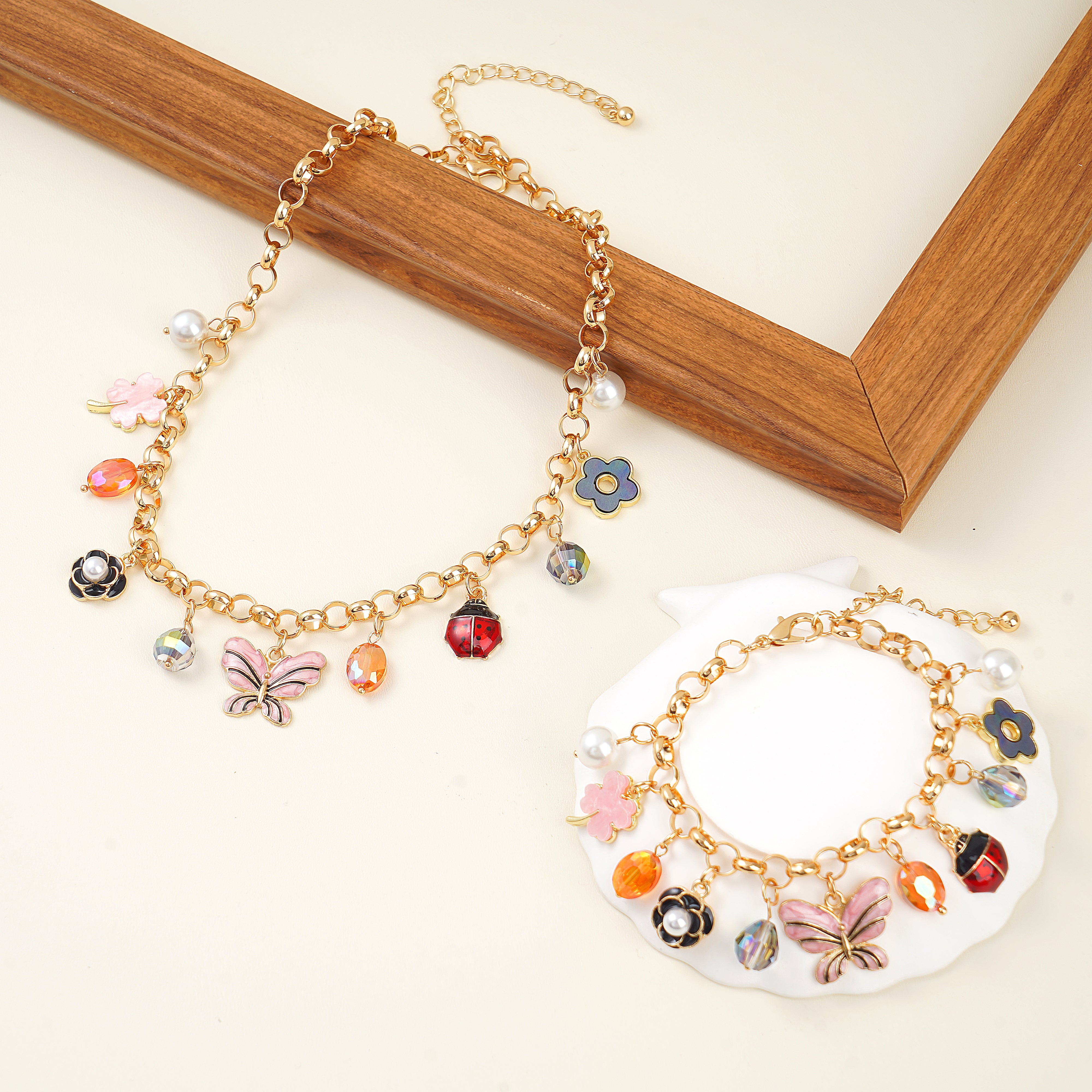 Nature inspired Charm Necklace and Bracelet Jewelry Set for Gifting