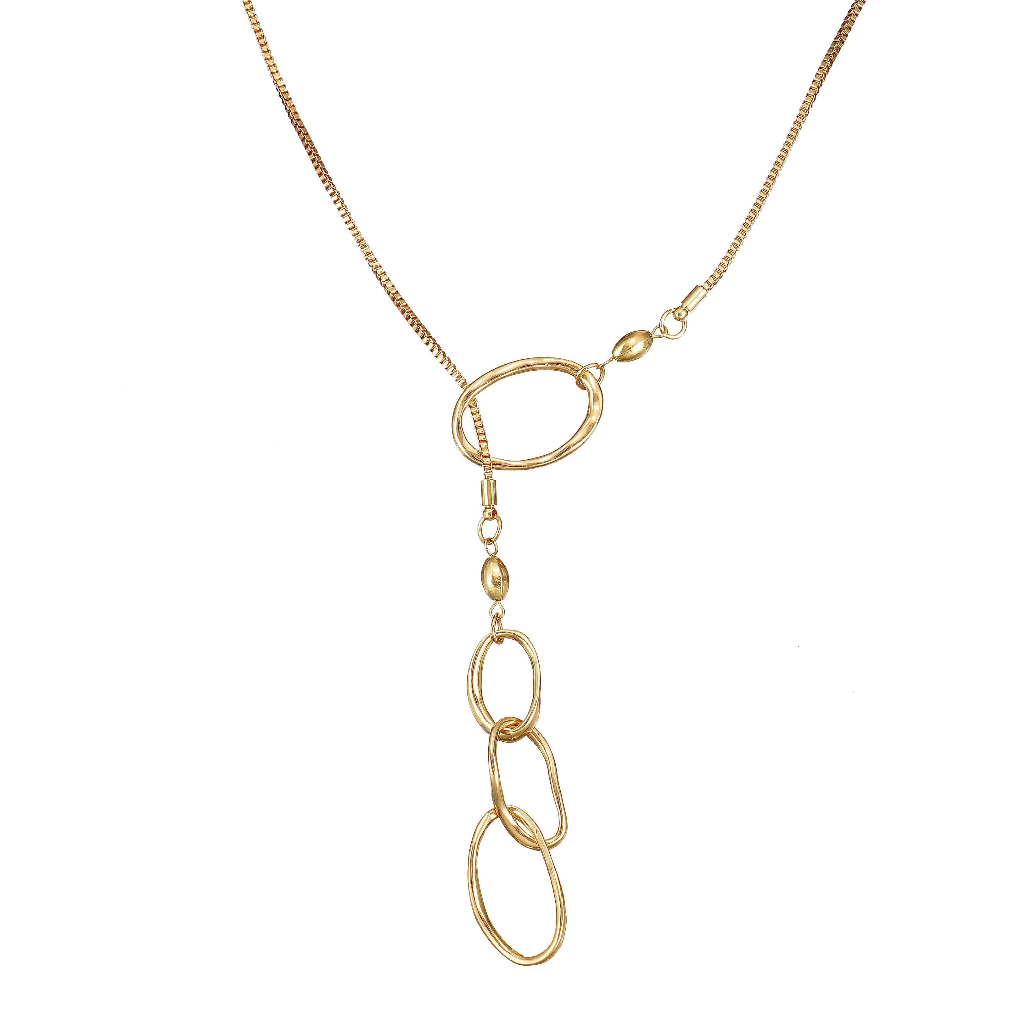 Open Circle Lariat Necklace in Yellow Gold Plating
