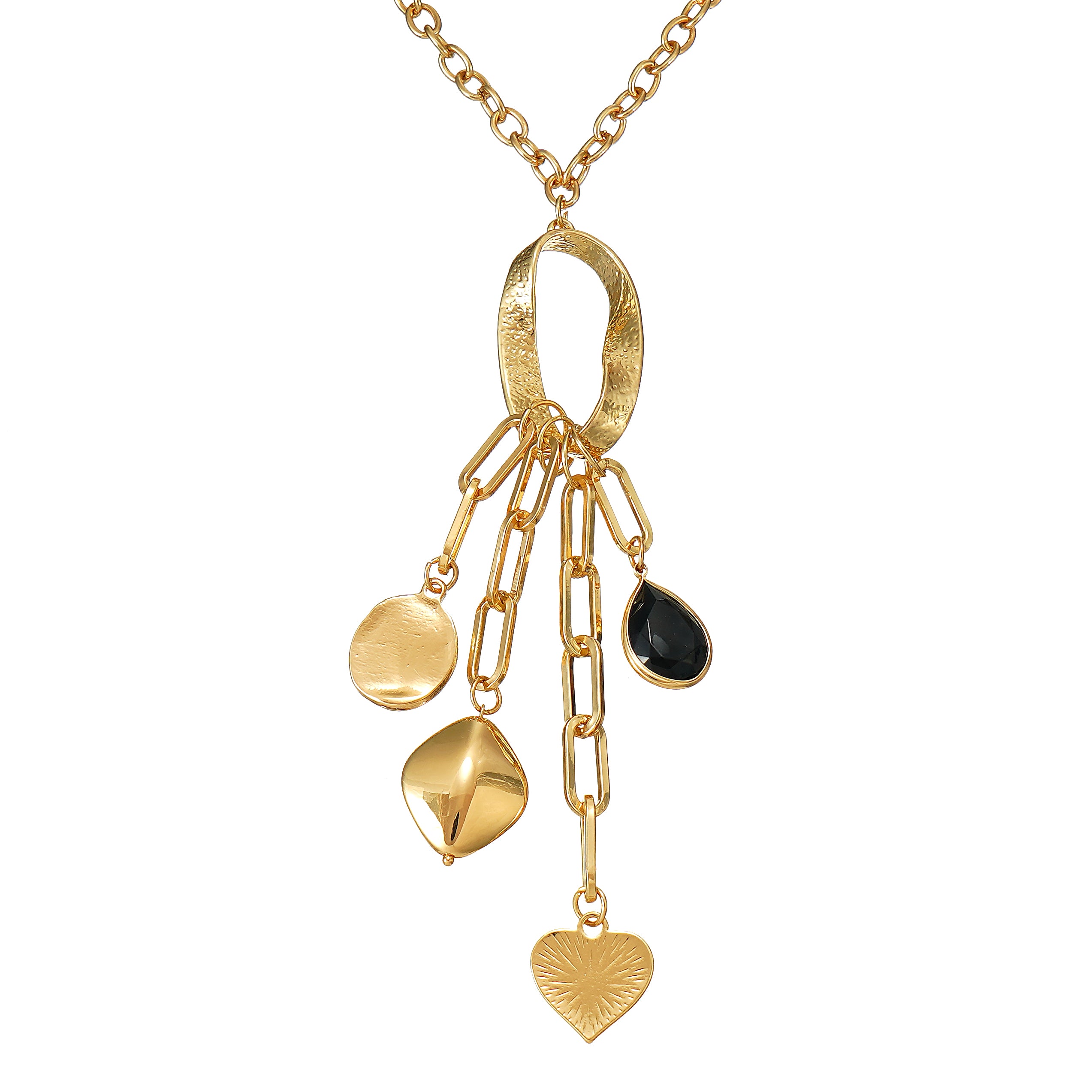 Charm Lariat Necklace in Yellow Gold Over Brass
