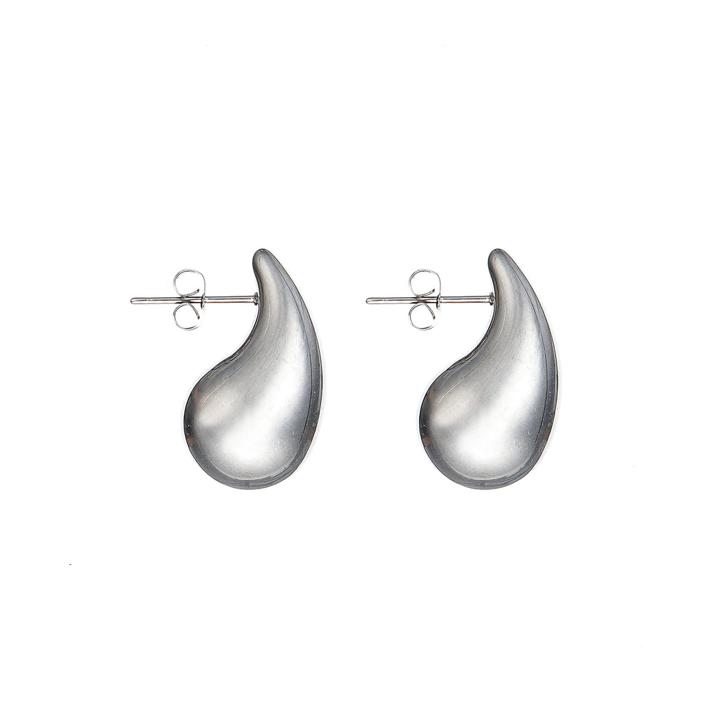 Puffed Raindrop Earrings in Stainless Steel 26mm