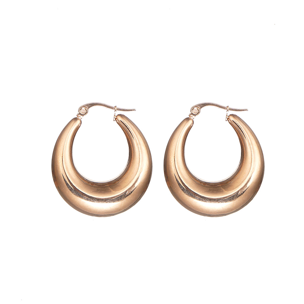 Puffed Hoop Earrings in Stainless Steel 28mm in IP Yellow Gold