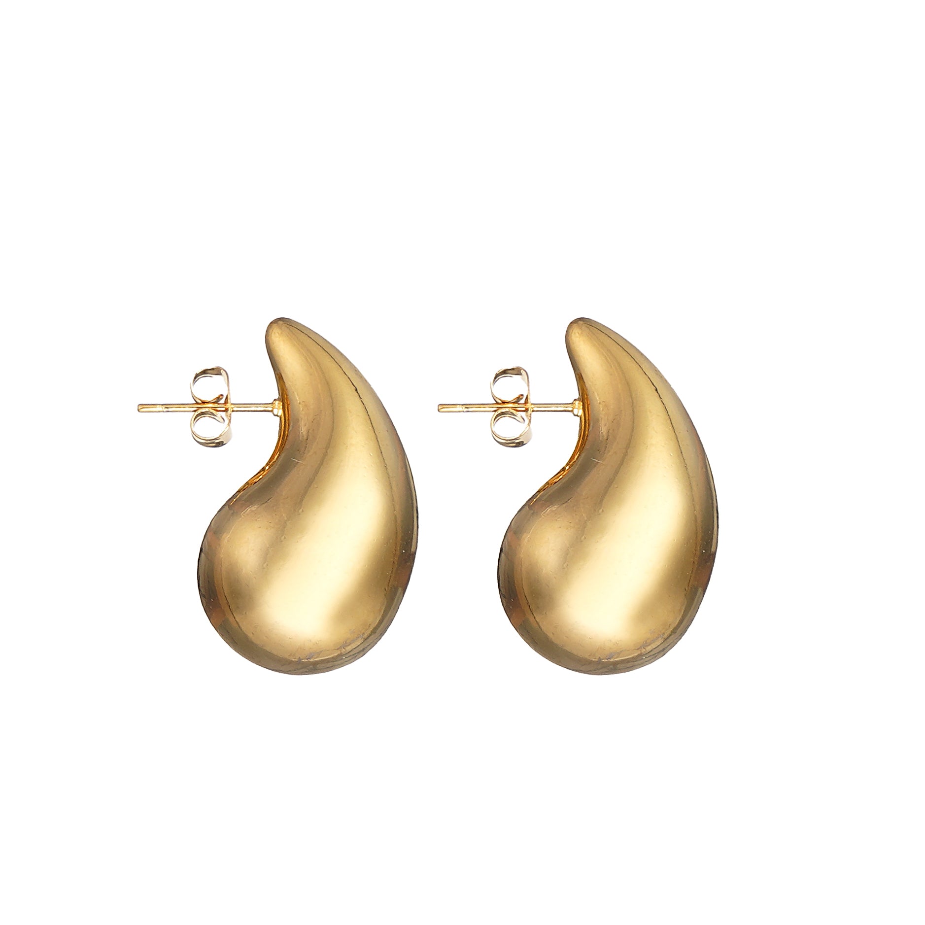 Puffed Raindrop Earrings in Stainless Steel 31mm in IP Yellow Gold
