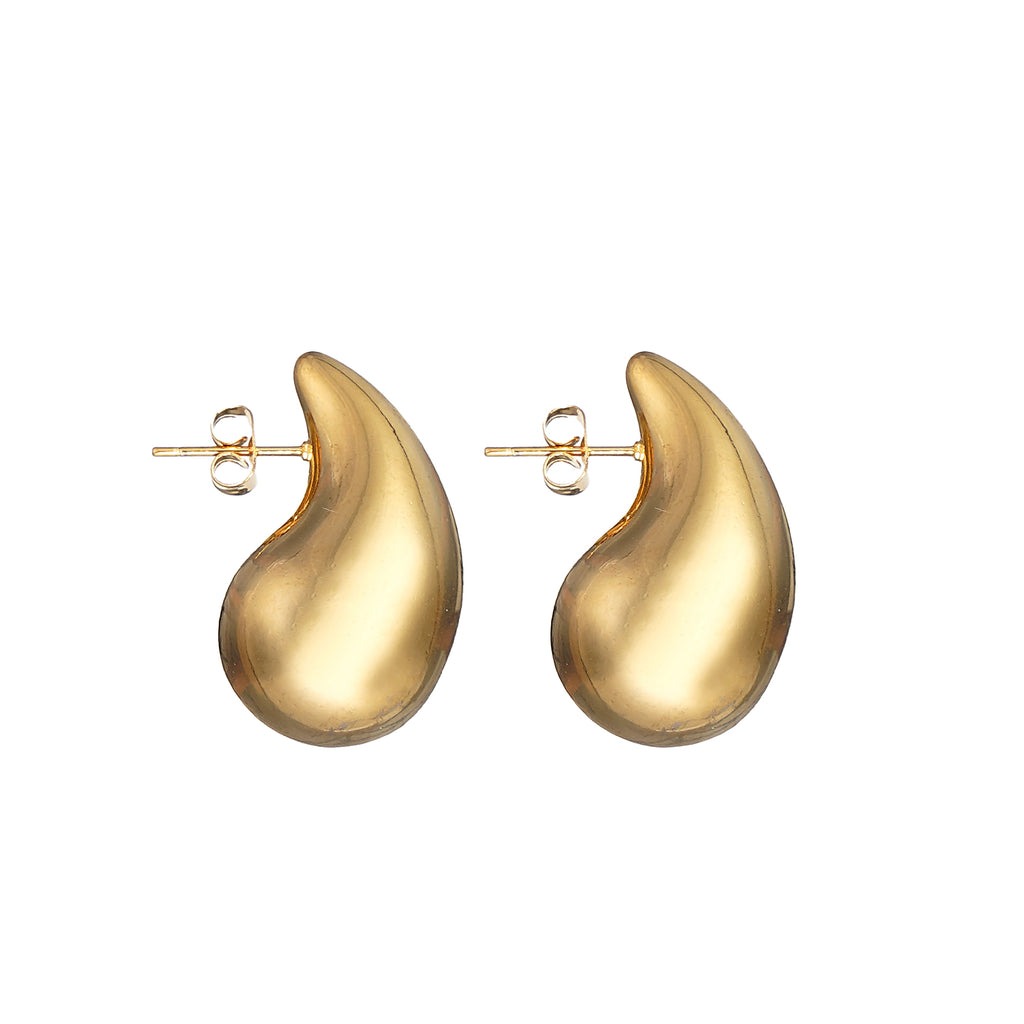 Puffed Raindrop Earrings in Stainless Steel 31mm in IP Yellow Gold

