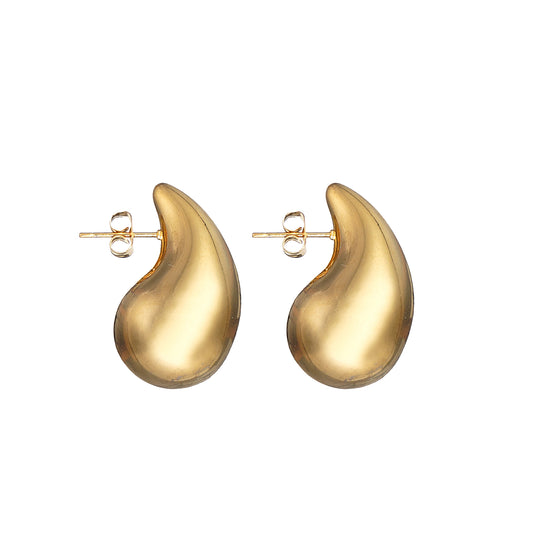 Puffed Raindrop Earrings in Stainless Steel 31mm in IP Yellow Gold
