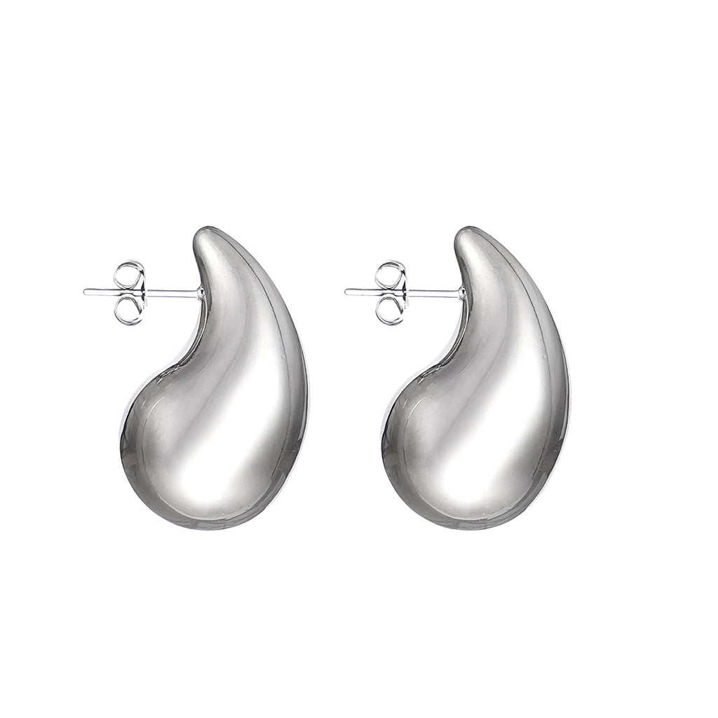 Puffed Raindrop Earrings in Stainless Steel 31mm