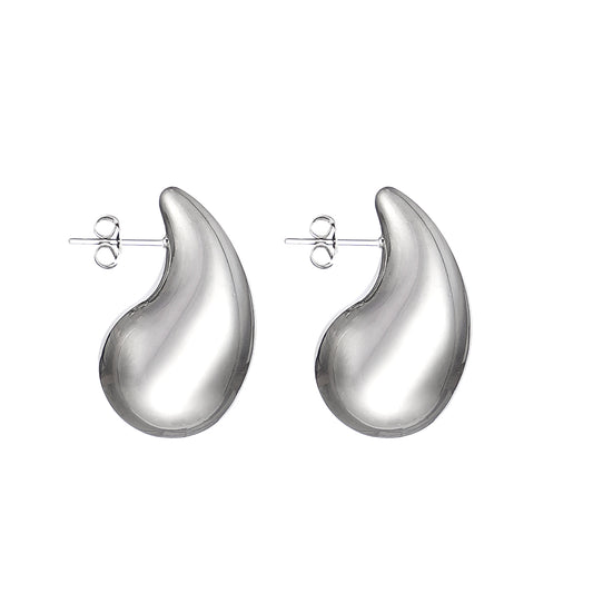 Puffed Raindrop Earrings in Stainless Steel 31mm