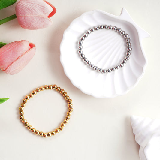 316 Stainless Steel Stretch Bead Bracelet 6mm in IP Yellow Gold