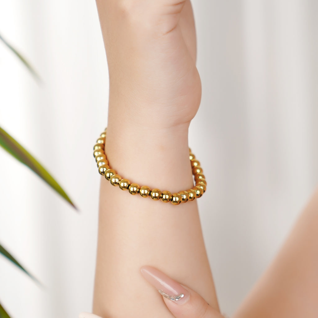 316 Stainless Steel Stretch Bead Bracelet 6mm in IP Yellow Gold