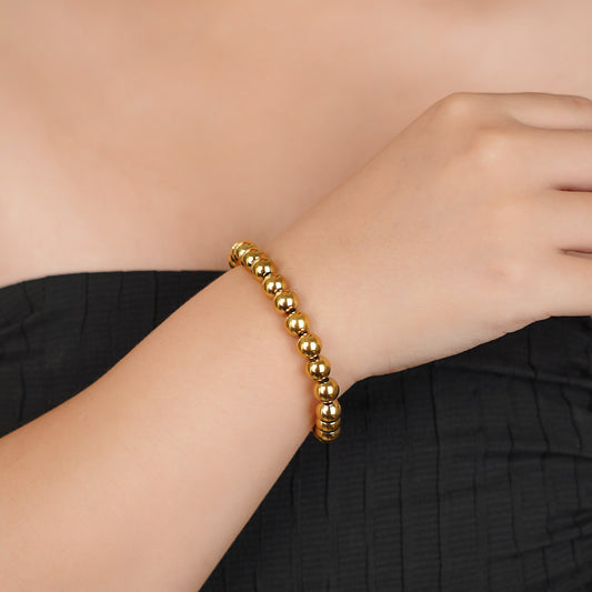 316 Stainless Steel Stretch Bead Bracelet 8mm in IP Yellow Gold
