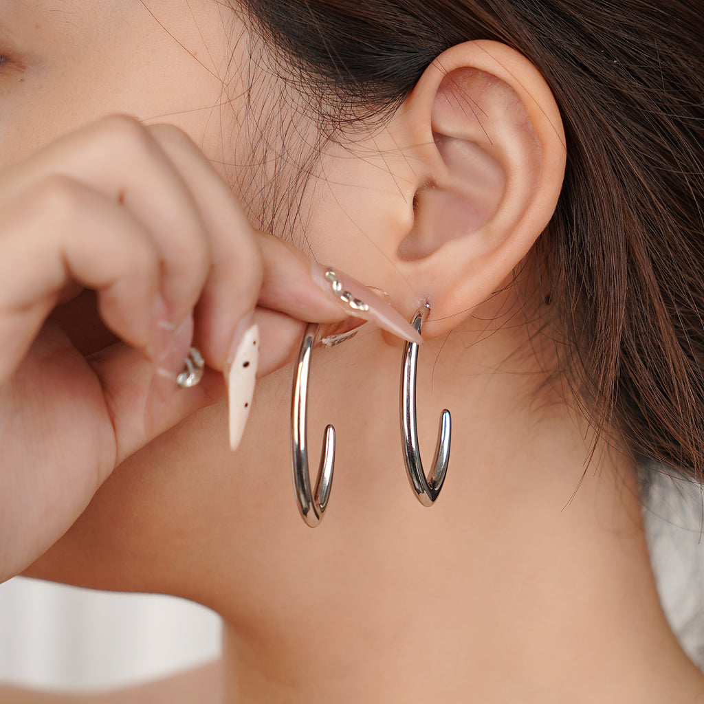 J Hoop Geometric Earring in Stainless Steel 40mm