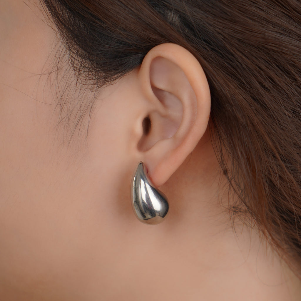 Puffed Raindrop Earrings in Stainless Steel 26mm