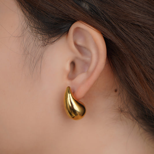 Puffed Raindrop Earrings in Stainless Steel 26mm in IP Yellow Gold