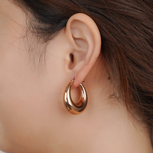 Puffed Hoop Earrings in Stainless Steel 28mm in IP Yellow Gold