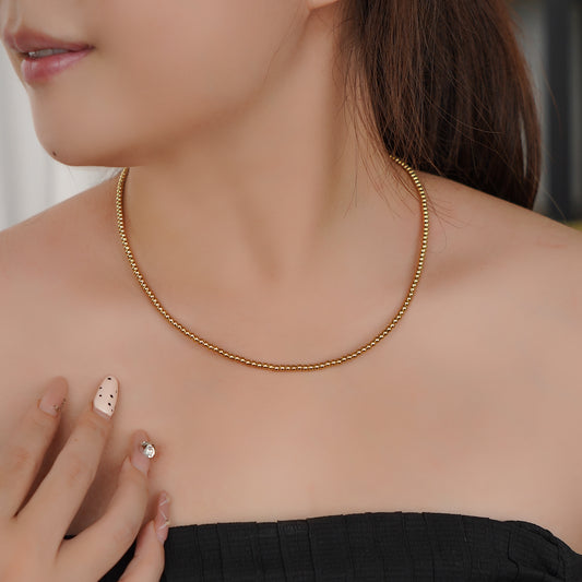 3mm 316 Stainless Steel Bead Necklace 18 inch with 2 inch extender in IP YG