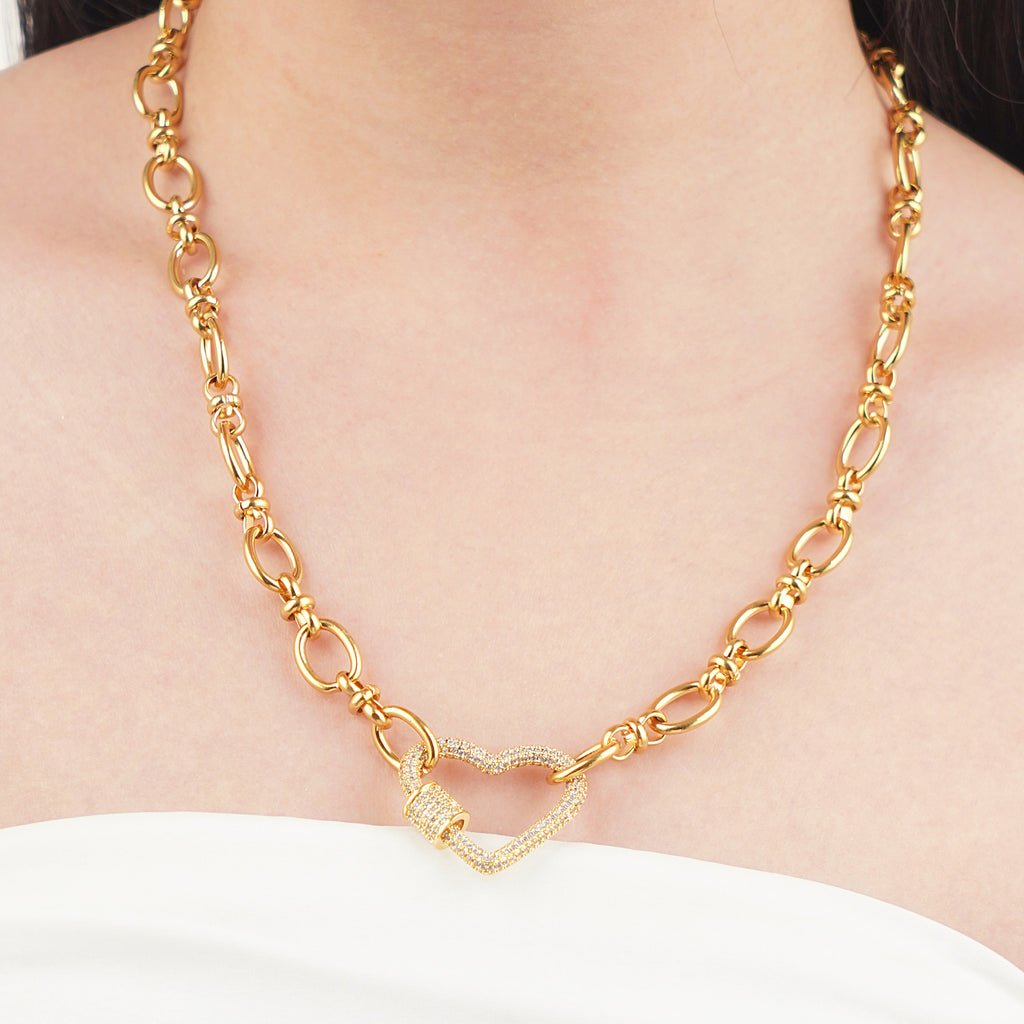 Heart Carabiner Charm Enhancer connector in simulated diamond and Brass