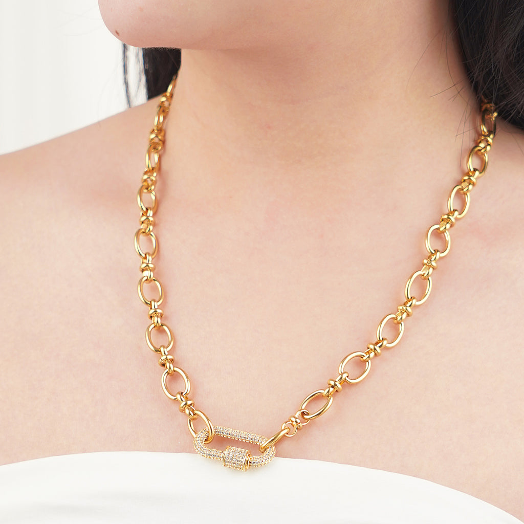 Oval Carabiner Charm Enhancer connector in simulated diamond and Brass