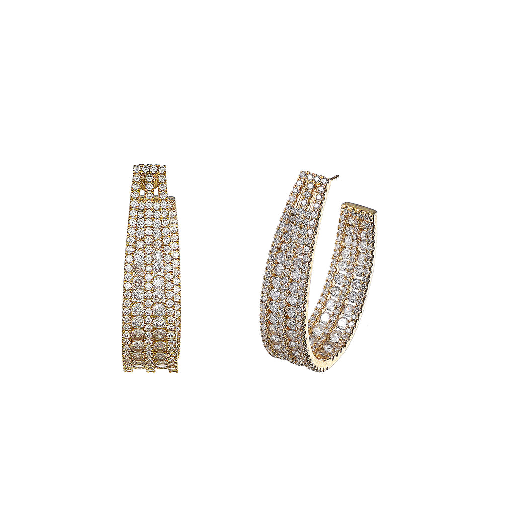Inside out Statement Hoop Earring with Simulated Diamond in Brass in Yellow Gold plating and Silver post- Stars and Vogue