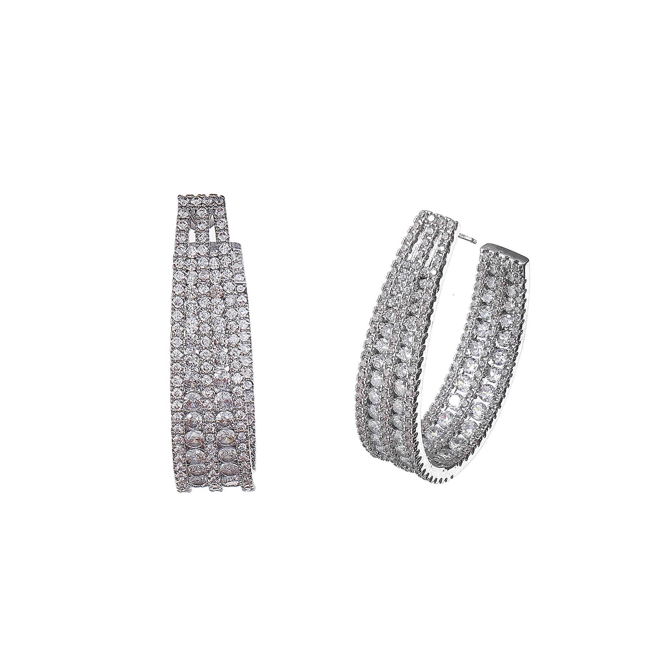 Inside out Statement Hoop Earring with Simulated Diamond in Brass and Silver post- Stars and Vogue
