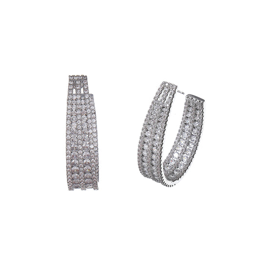 Inside out Statement Hoop Earring with Simulated Diamond in Brass and Silver post- Stars and Vogue
