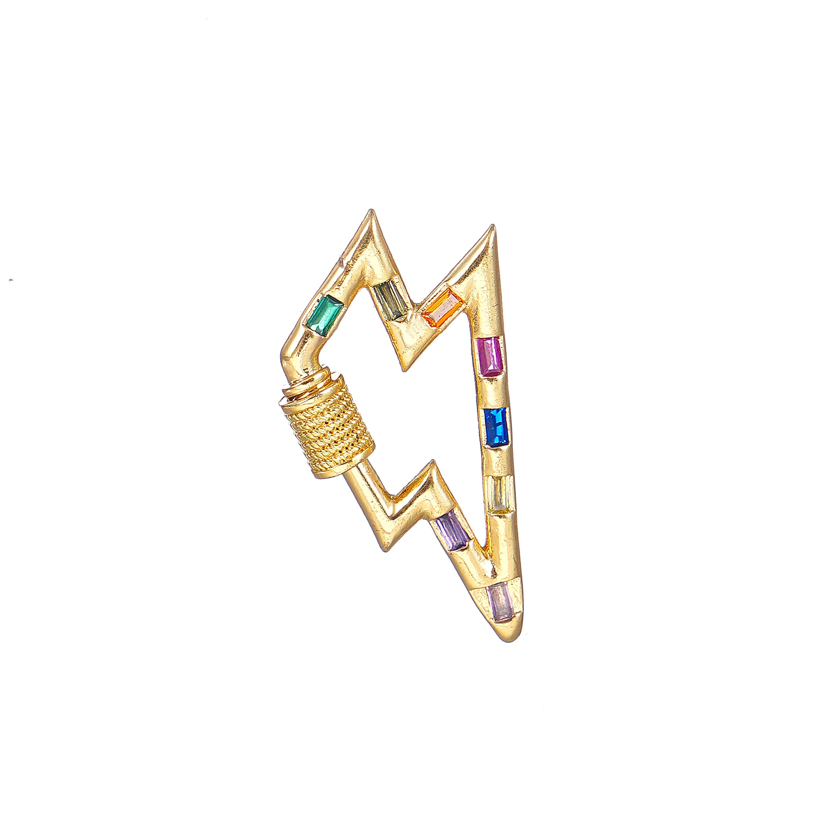 Thunderbolt Carabiner Charm Enhancer connector in simulated multi Gemstone and Brass