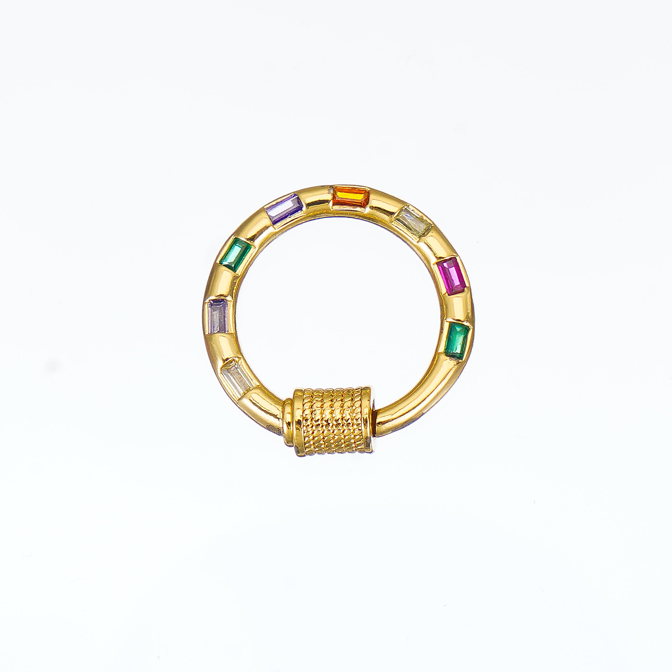 Round Carabiner Charm Enhancer connector in simulated multi Gemstone and Brass