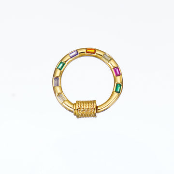 Round Carabiner Charm Enhancer connector in simulated multi Gemstone and Brass