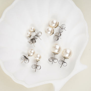 Classic Set of 4 White Shell Pearl Earrings