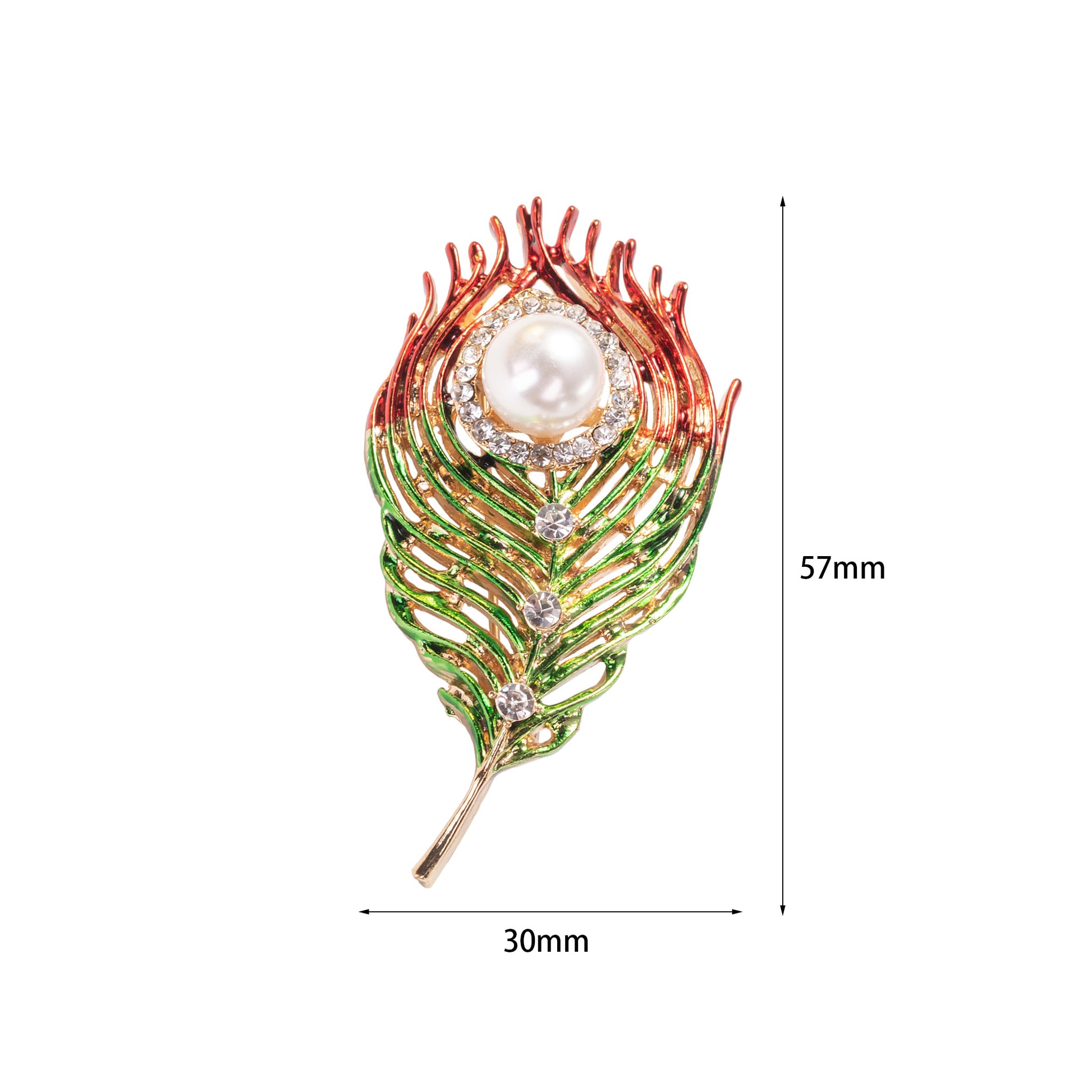 enamel eye and sparkling crystals on a peacock feather brooch