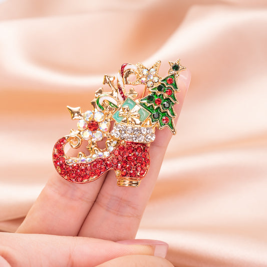 Christmas Elf Santa Boot Brooch Pin Jewelry with Cyrstal