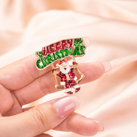 Merry Christmas Santa Clause Brooch Pin Jewelry with Crystal