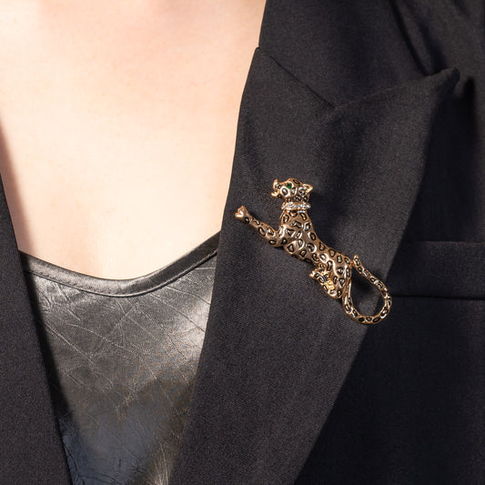 Leopard Brooch Pin and Pendant necklace Jewelry  in gold over brass with 22"steel chain