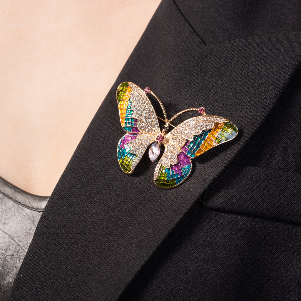 Multi Color Butterfly Brooch Pin Enamel Jewelry with Crystals